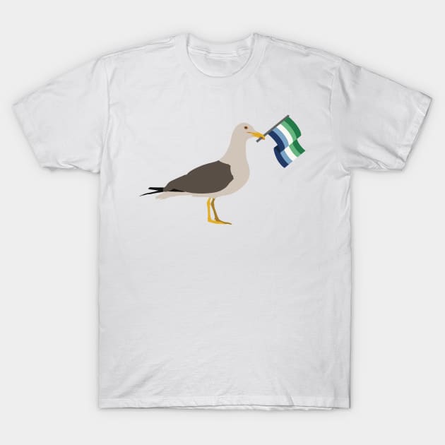 Seagull Holding Gay Male Pride Flag T-Shirt by JustGottaDraw